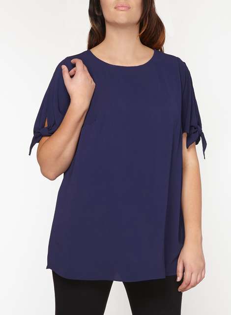 **DP Curve Navy Tie Detailed Top